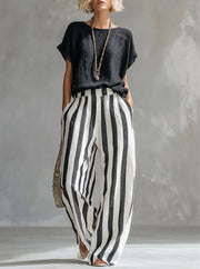 FLASH SALE - Effortless Striped Cotton Linen 2-Piece Set | Free Delivery