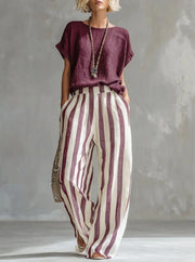 FLASH SALE - Effortless Striped Cotton Linen 2-Piece Set | Free Delivery