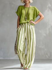 FLASH SALE - Effortless Striped Cotton Linen 2-Piece Set | Free Delivery