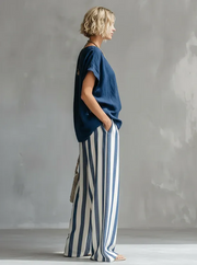 FLASH SALE - Effortless Striped Cotton Linen 2-Piece Set | Free Delivery