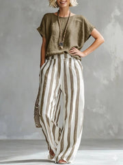 FLASH SALE - Effortless Striped Cotton Linen 2-Piece Set | Free Delivery
